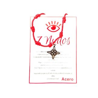 Pulsera roja de siete nudos y nudo de bruja de acero