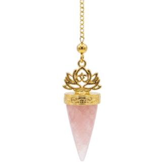 Péndulo de cuarzo rosa y flor de loto