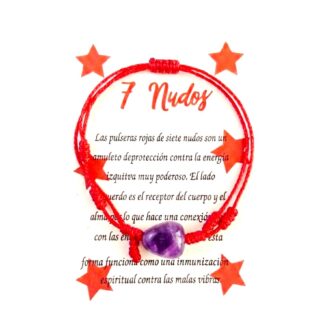 Pulsera roja de 7 nudos con amatista