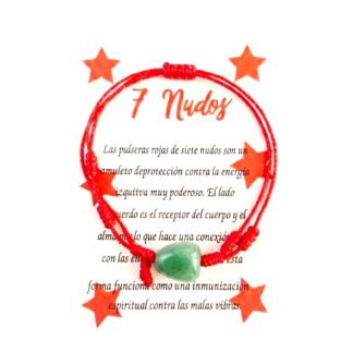 Pulsera roja de 7 nudos con aventurina verde