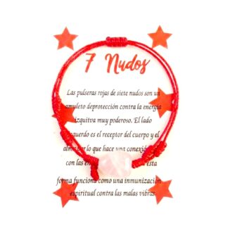 Pulsera roja de 7 nudos con cuarzo rosa