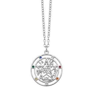 Colgante tetragramatón en acero y circonitas con cadena