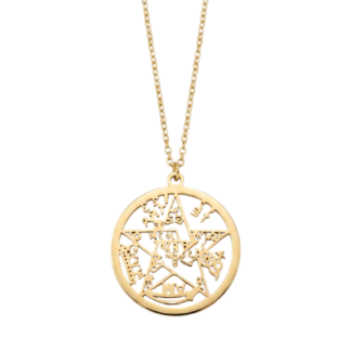 Colgante tetragramatón en acero dorado con cadena